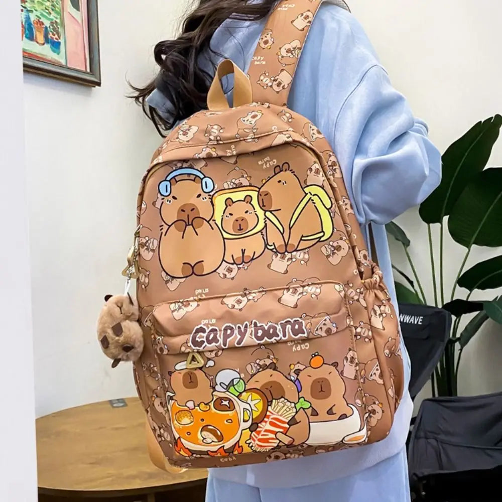 Cute Large Capacity Capybara Backpack, Cartoon Breathable Student Schoolbag, Nylon Ultra-light Book Bag, Back to school Girl