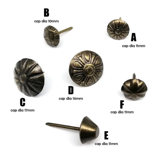 50pc Antique Brass Vintage Upholstery Nail Jewelry Chest Box Furniture Sofa Decor Tack Stud Pushpin Hobnail Large Head Doornail