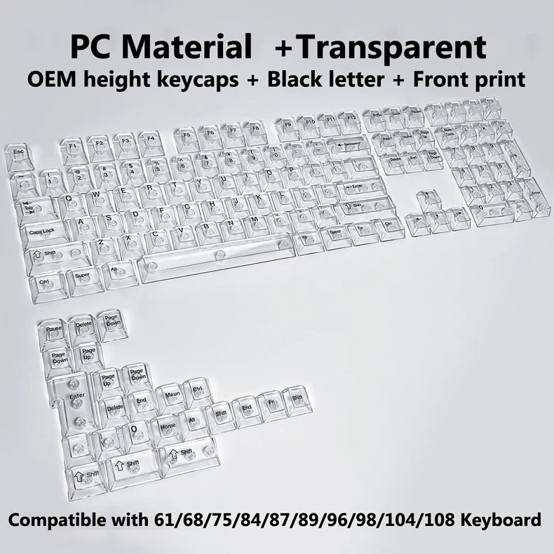 Full Sets Transparent Keycaps for Mechanical Keyboard Front/Side/None Print RGB Backlit Full/Misty Transparent Keycap 130+ Key