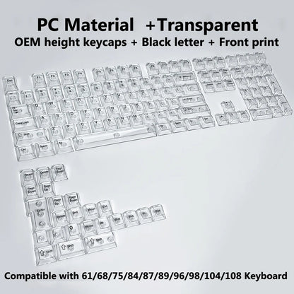 Full Sets Transparent Keycaps for Mechanical Keyboard Front/Side/None Print RGB Backlit Full/Misty Transparent Keycap 130+ Key