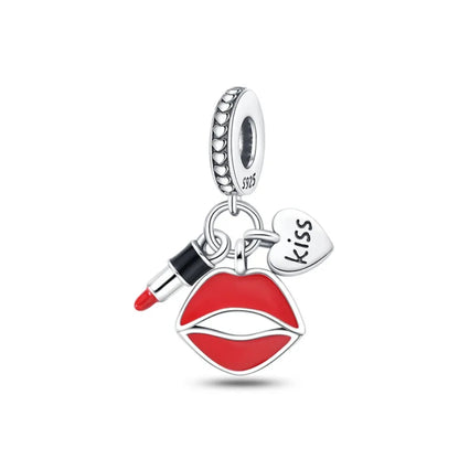Pink Bead Bag Perfume Lipstick high heels Pendant fit Original Bracelet Accessories DIY Jewelry Women 925Silver Gift Trunk Charm