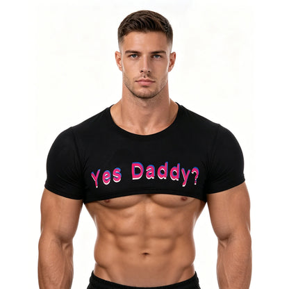 Camiseta de manga corta para hombre, sexy, con cuello redondo, camisetas de verano Y2k, estampado de letras "Yes Daddy", ropa de hombre, tops, disfraz de fiesta