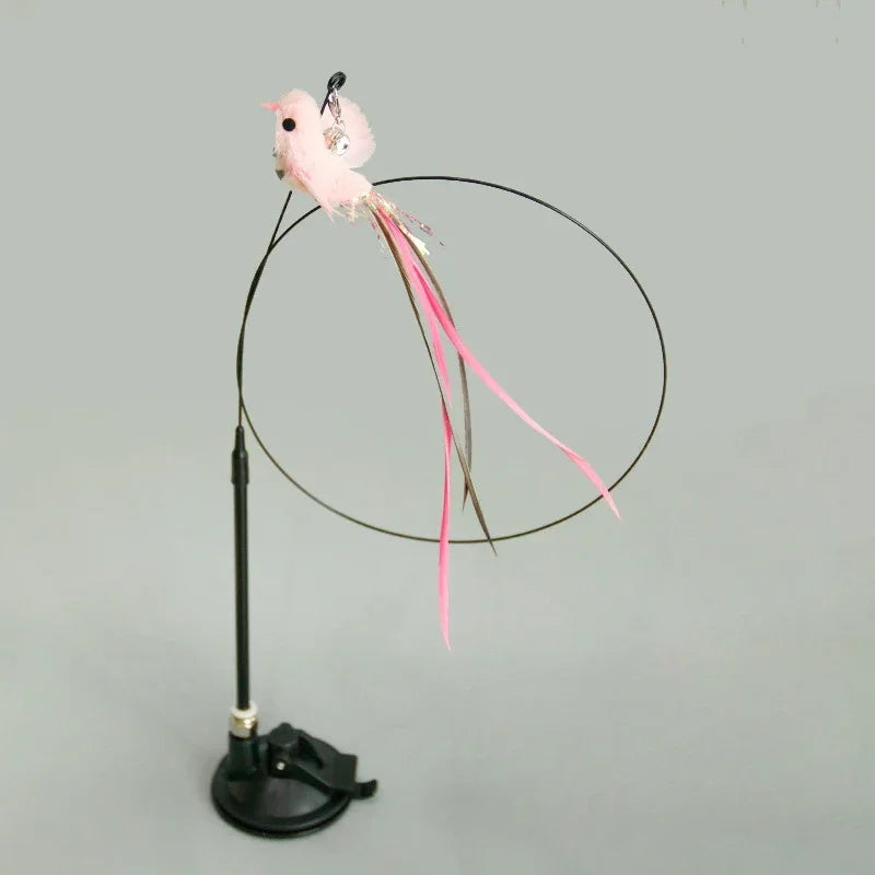 Interactive Cat Toy Hands-Free Cat Stick Playing Kitten Playing Teaser Wand Toy Suction Cup Bird/Feather Cat Wand Pet Supplies