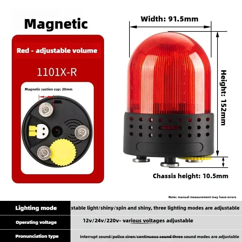 Three Sound Modes Emitting LTE-1101J Light Flashing Shiny Warning Light 120dB Volume Adjustable Magnetic Base 12V 24V 220V