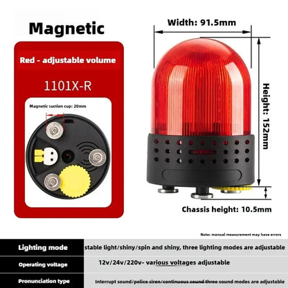 Three Sound Modes Emitting LTE-1101J Light Flashing Shiny Warning Light 120dB Volume Adjustable Magnetic Base 12V 24V 220V