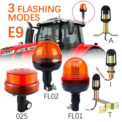 JALN7 LED Beacon Warning Signal Light Tractor Amber for J-Deer Rotating Flash Strobe Lamp Forestry with Base Bracket Pole