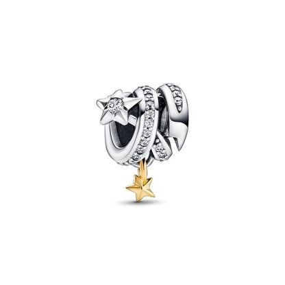 Blue Sparkling Zircon Star Moon Series Charms Beads Fit Original Bracelet Women DIY Pendant Accessories Jewelry 925 Silver Gifts