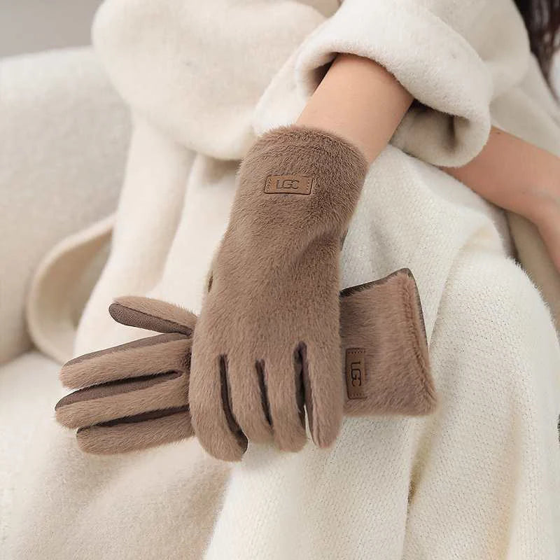 Korean Elegant Suede Gloves for Women Faux Mink Fur Warm and Skin Friendly Touch Screen Gloves Sweet and Soft Commuting Gloves