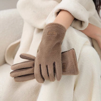 Korean Elegant Suede Gloves for Women Faux Mink Fur Warm and Skin Friendly Touch Screen Gloves Sweet and Soft Commuting Gloves