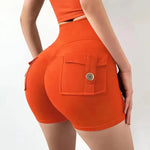 Pantalones cortos de yoga para mujer, con bolsillo, fruncidos, mallas de gimnasia de cintura alta que realzan los glúteos, mallas deportivas sexis, pantalones cortos para correr y fitness