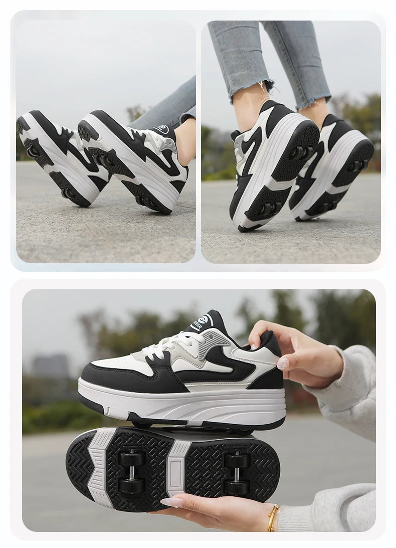 Roller Skate Shoe Walking Shoes With Four-wheel Student Sports Pulleys Walking Shoes With Wheels Summer Spring Kids Sneakers