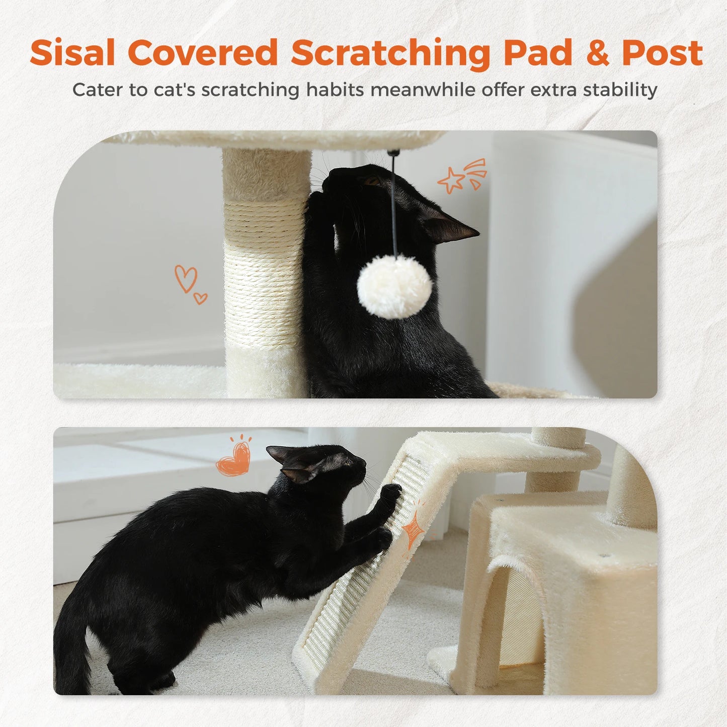 Cat tree, Cat Tower for Indoor Cats, 2 Styles Cat Activity Tree with Cat Scratching Posts, Big Hammock and Removable Top Perch Grey