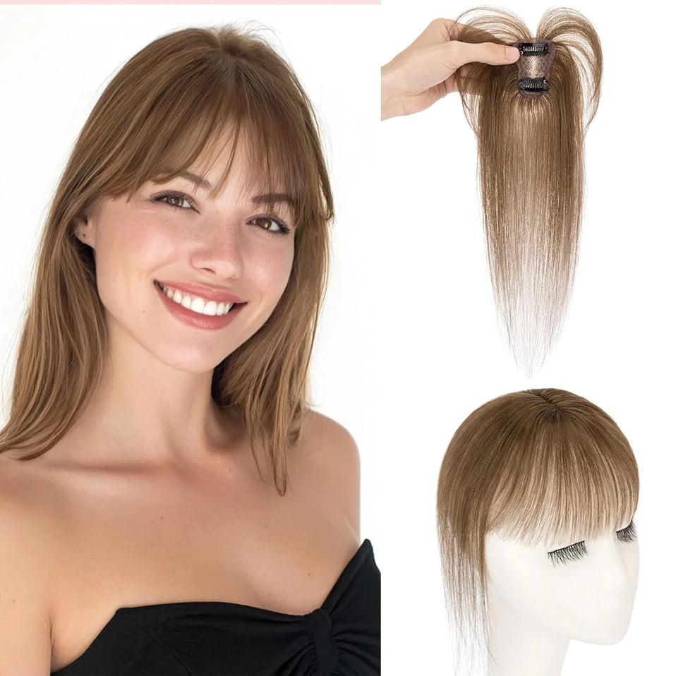 Clips in Bangs Real Human Hair 3D 360° Cover Air Bangs Lightweight Hairpieces for Women Seamless Blend for Instant Volume on Top