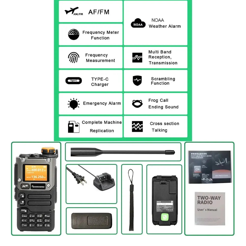 Quansheng UV-K5 Walkie Talkie 5W Air Band Radio Tyep C Charge UHF VHF DTMF FM Scrambler NOAA Wireless Frequency Two Way CB Radio