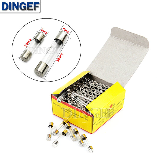 100PCS, 5*20mm 6*30mm Fast Blow Glass Tube Fuses, 5x20mm 6x30mm 250V 0.5A 1A 2A 3A 4A 5A 6A 8A 10A 15A 20A 25A 30A 0.75A AMP Fuse