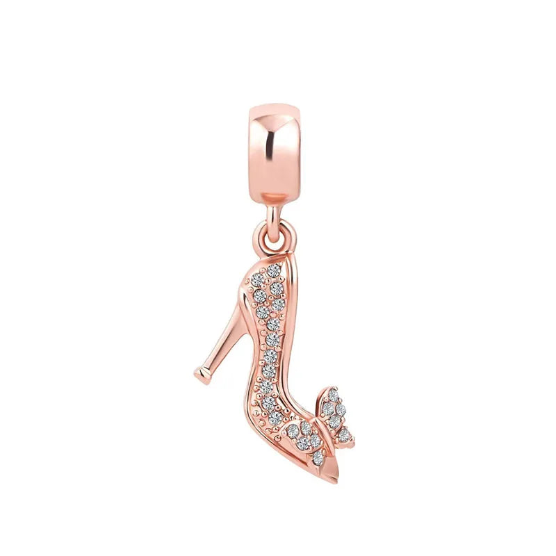 Pink Bead Bag Perfume Lipstick high heels Pendant fit Original Bracelet Accessories DIY Jewelry Women 925Silver Gift Trunk Charm