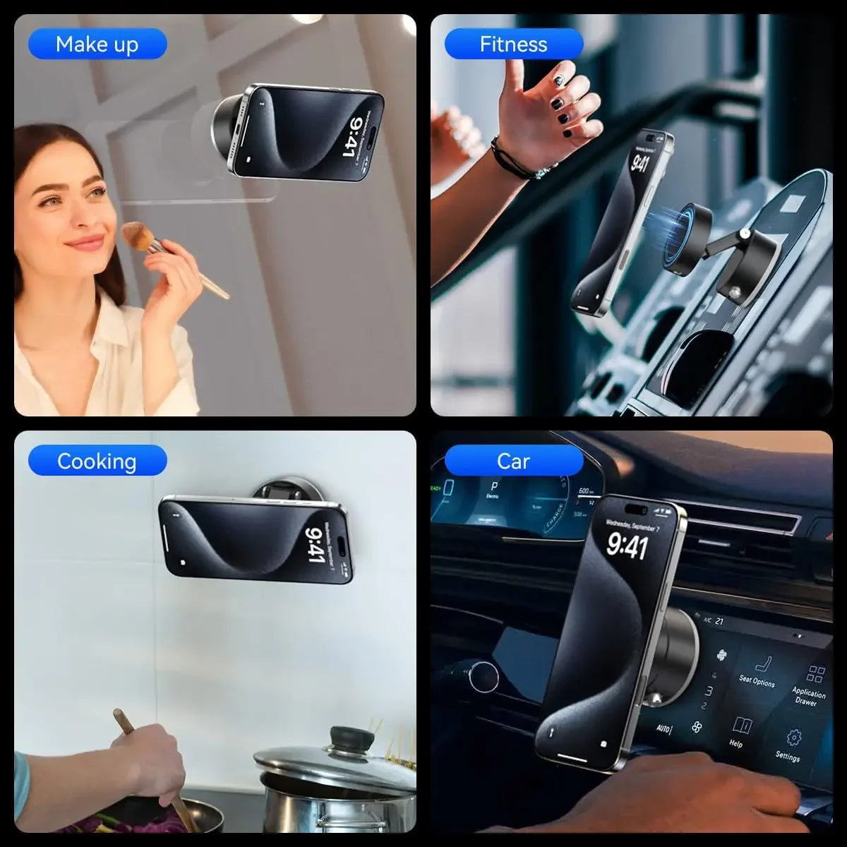 Upgraded 360° Vacuum Magnetic Phone Holder, Magnetic Car Phone Mount, Hands-Free Suction Cup Phone Holder for Car/ Gym/ Mirror