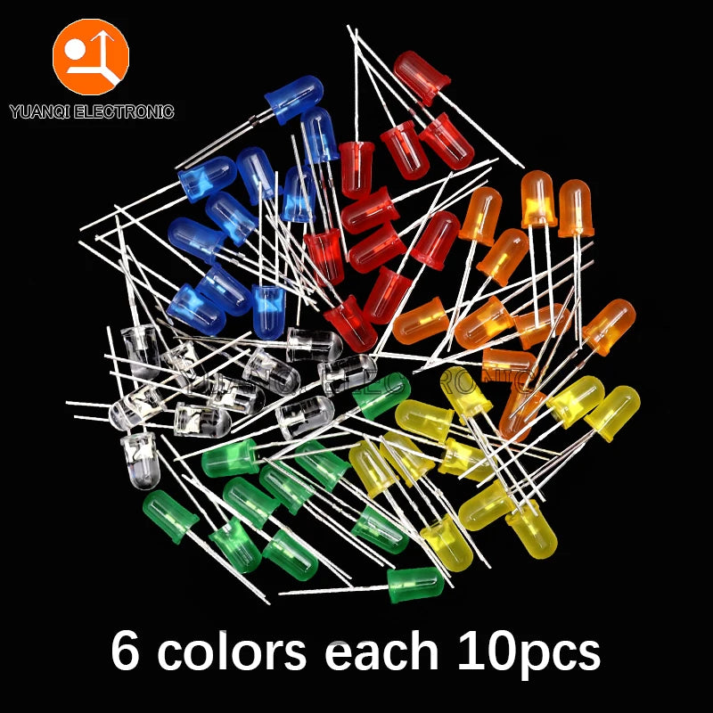 5mm LED Diode, F5 Assorted Kit, White Green Red Blue Yellow Orange Pink Purple Warm White, DIY Light Emitting Diode