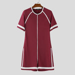 INCERUN Men Bodysuits Patchwork Zipper O-neck Short Sleeve Cozy Male Rompers Playsuits Workout 2025 Fashion Casual Bodysuit Men