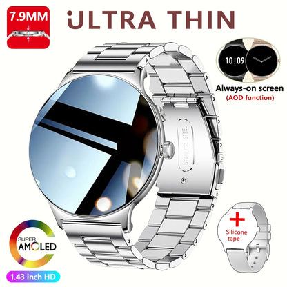 Ultra-Thin Fashion Women's Smart Watch 1.43 inch AMOLED HD Screen Sports Bracelet Clock Always Show Time Bluetooth Call Smartwatch
