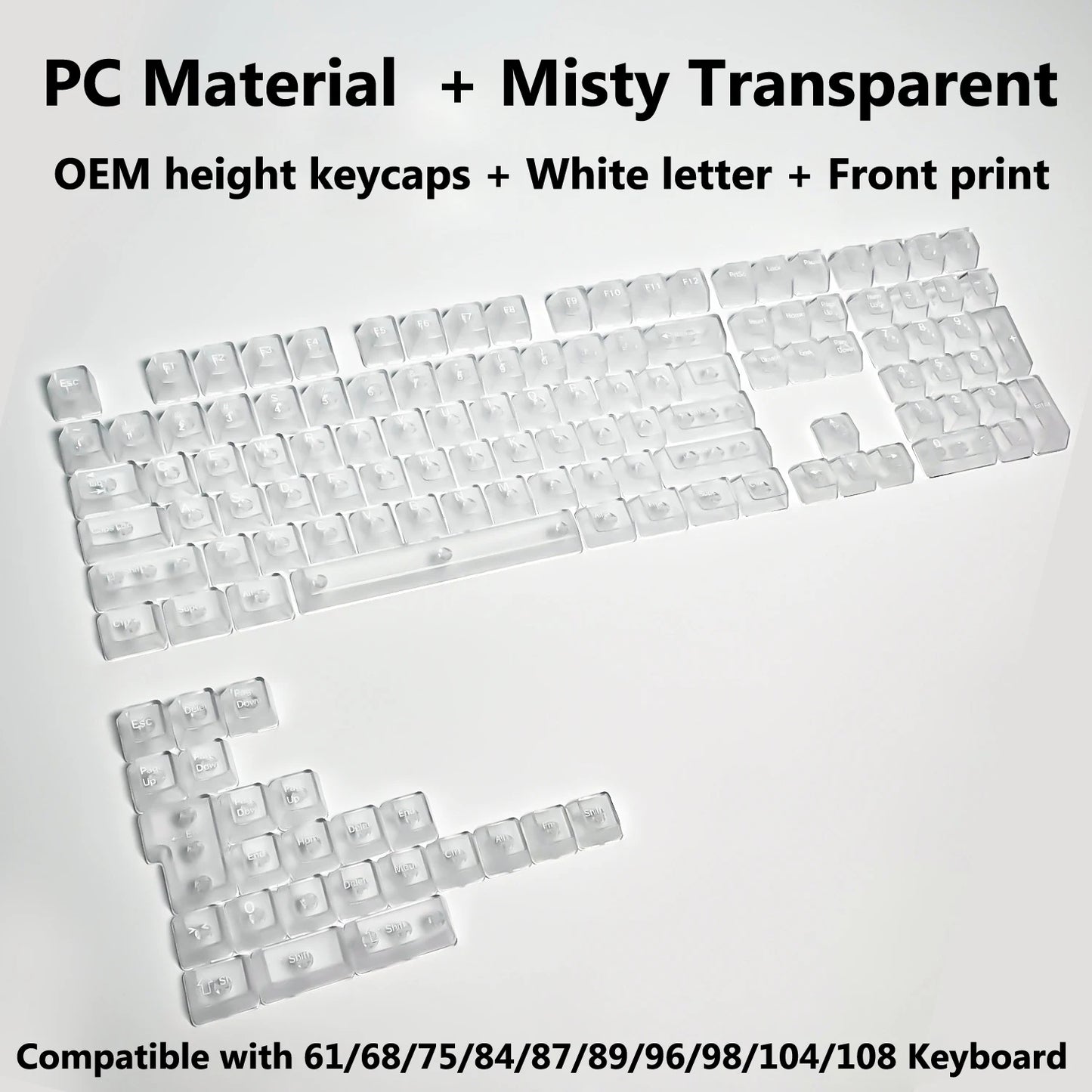 Full Sets Transparent Keycaps for Mechanical Keyboard Front/Side/None Print RGB Backlit Full/Misty Transparent Keycap 130+ Key