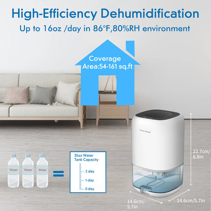 1L Air Dehumidifier for Bedroom, Home Appliances with Air Filter  280 sq. ft, Mini Portable Ultra Quiet, Auto Bucket Full Shut Off  Closet
