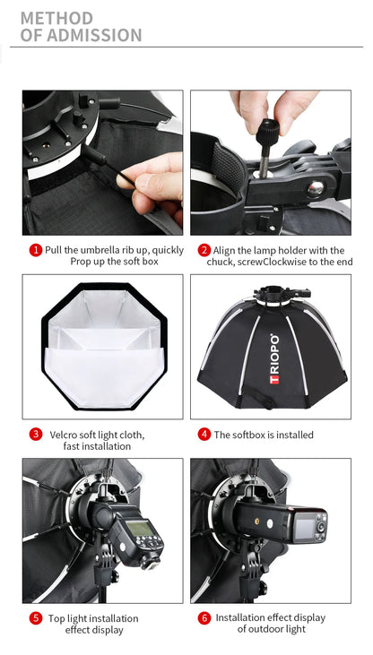 TRIOPO 55cm 65cm 90cm 120cm Foldable Octagon Softbox Tripod Grip for Godox V860III V1 AD200Pro Yongnuo Speedlite Flash Light