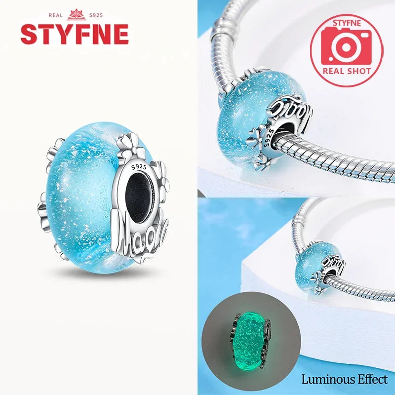 925 Sterling Silver Blue Series Crystal Enamel Murano Charm Bead Fits Original Bracelet for Women DIY Fine Jewelry Gifts