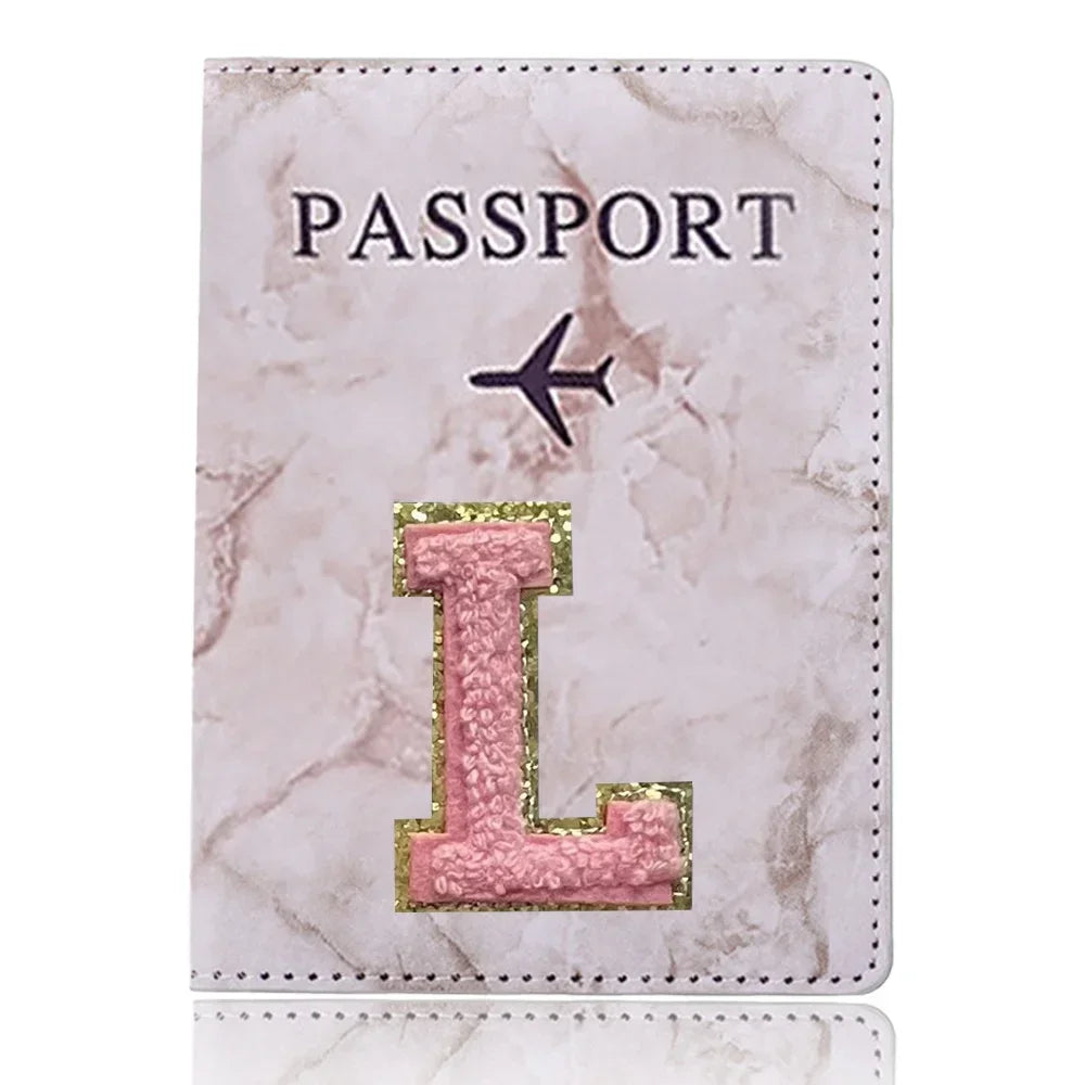 Fashion Passport Protective Cover, Embroidery Letter Pattern Travel Passport Holder, Wallet Gift PU Leather Card Case Cover Unisex