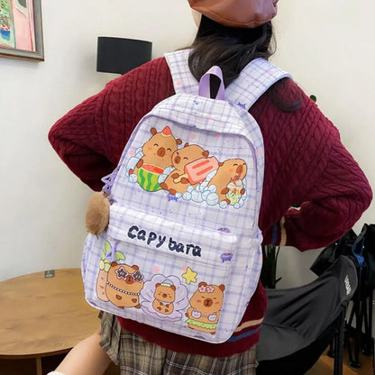 Cute Large Capacity Capybara Backpack, Cartoon Breathable Student Schoolbag, Nylon Ultra-light Book Bag, Back to school Girl