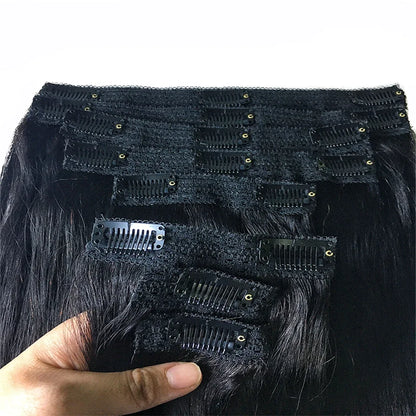 Clip In Hair Extensions Human Hair Brazilian Straight Clip In Natural Black Color Clip Ins Remy Hair 20 22 24 26 Inch 4# Women
