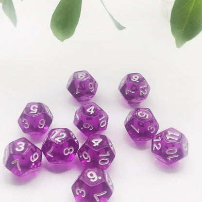 D12 12 Faces DND Dice Transparent Acrylic 12 Side Dice Set Polyhedral TRPG, Mtg, Rpg, Dice for DND or COC Game, 10PCs per Set