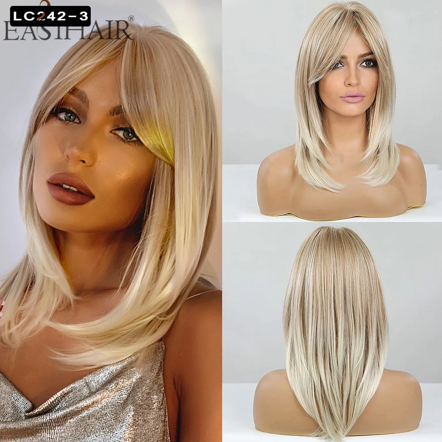 CharmSource Blonde Long Hair Natural Straight Wig, Synthetic Wigs  for Women Daily Party High Density