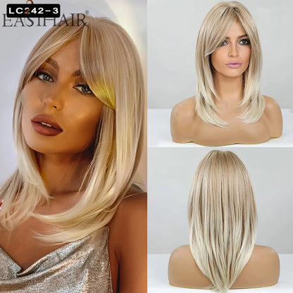 CharmSource Blonde Long Hair Natural Straight Wig, Synthetic Wigs  for Women Daily Party High Density
