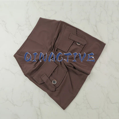 Pantalones Cortos de Yoga QINACTIVE para Mujer con Bolsillos, Fruncidos en los Glúteos, Mallas de Gimnasio de Cintura Alta con Efecto Push Up, Pantalones Cortos Deportivos Sexy para Glúteos, Fitness