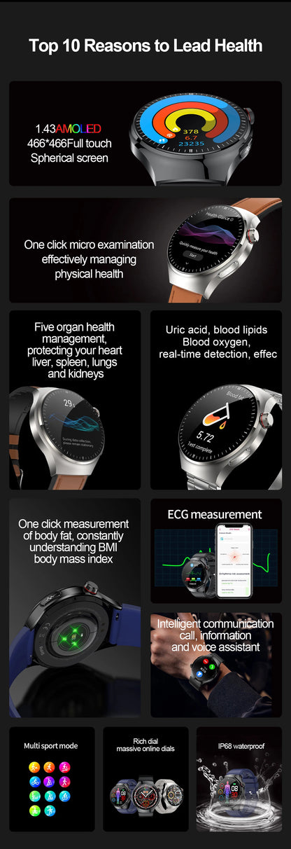 New Nursing Grade Smart Watch, Blood oxygen Blood Lipid Uric Acid ECG+PPG Body Temperature Bluetooth Call Health Smartwatch, Apple Health