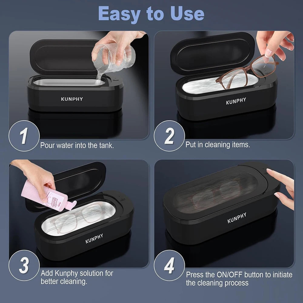 KUNPHY Ultrasonic Jewelry Cleaner 12oz 46KHz Professional Sonic Cleaner with One-Touch Operation for Rings, Glasses