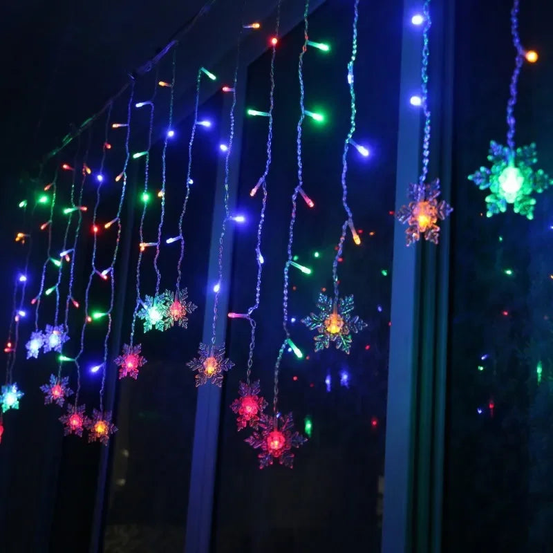 3.2M Christmas Snowflake Curtain String Lights, Indoor Christmas Light, Wedding Home Party New Year LED Xmas Lamps, Eave Decoration