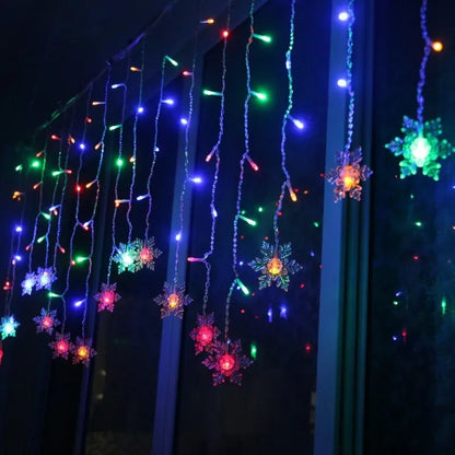 3.2M Christmas Snowflake Curtain String Lights, Indoor Christmas Light, Wedding Home Party New Year LED Xmas Lamps, Eave Decoration