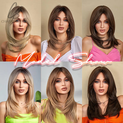 CharmSource Blonde Long Hair Natural Straight Wig, Synthetic Wigs  for Women Daily Party High Density