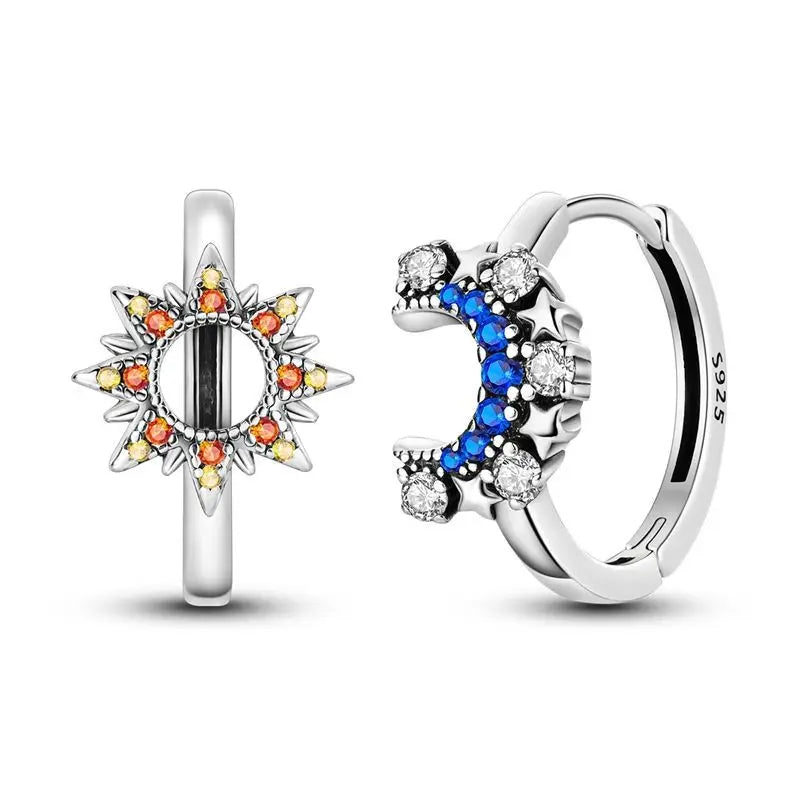 925 Sterling Silver Moon Universe Starry Sky Series Charm Earrings Women Blue Shiny Zircon Daily Wear Jewelry