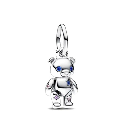 Blue Sparkling Zircon Star Moon Series Charms Beads Fit Original Bracelet Women DIY Pendant Accessories Jewelry 925 Silver Gifts