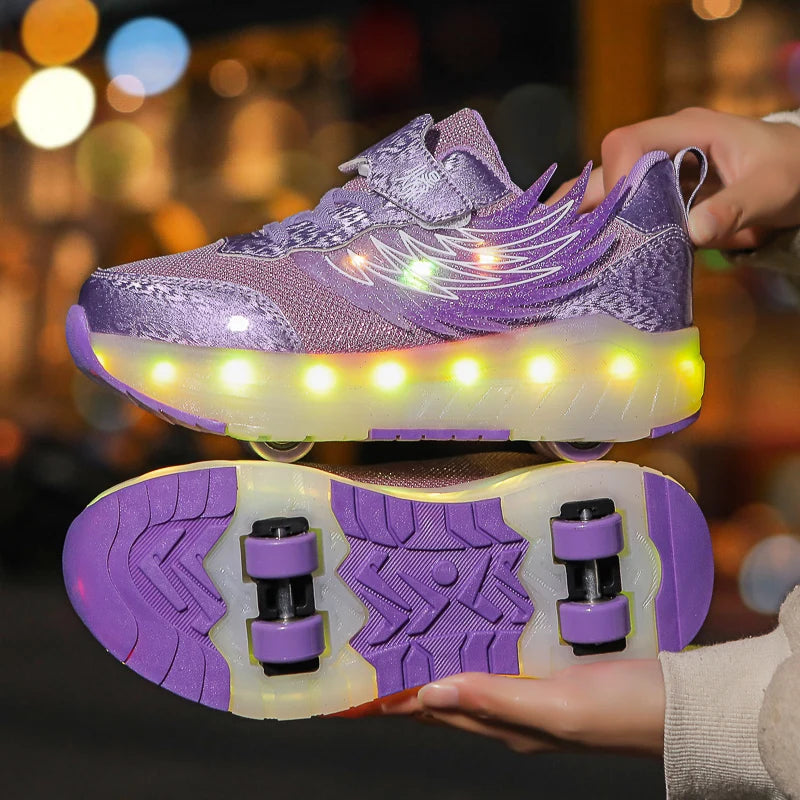 Boys Girls Roller Shoes LED Light Up USB Charging Children Roller Skate Casual Skateboarding Shoes Sports Shoes Kids Sneakers