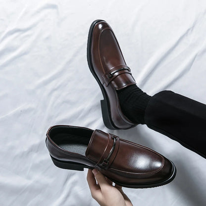 Men's Formal Leather Shoes Classic Style Slip-On Loafers Round Toe Breathable Non-Slip Business Dress Wedding Office Casual Shoes