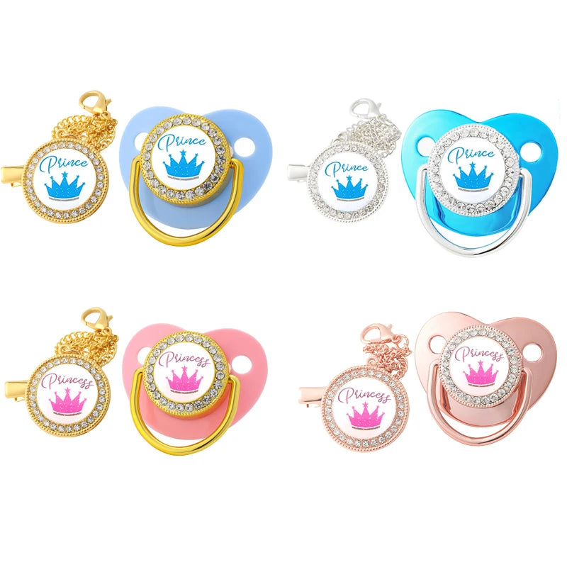 New Baby Pacifier Chain Clips Crown Princess Prince Pacifiers Holder Silicone Nipple Luxury Infant Teether New Born Shower Gifts