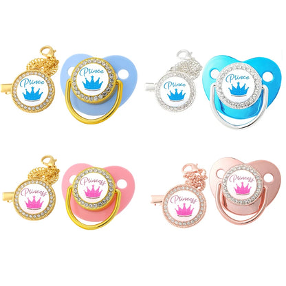 New Baby Pacifier Chain Clips Crown Princess Prince Pacifiers Holder Silicone Nipple Luxury Infant Teether New Born Shower Gifts
