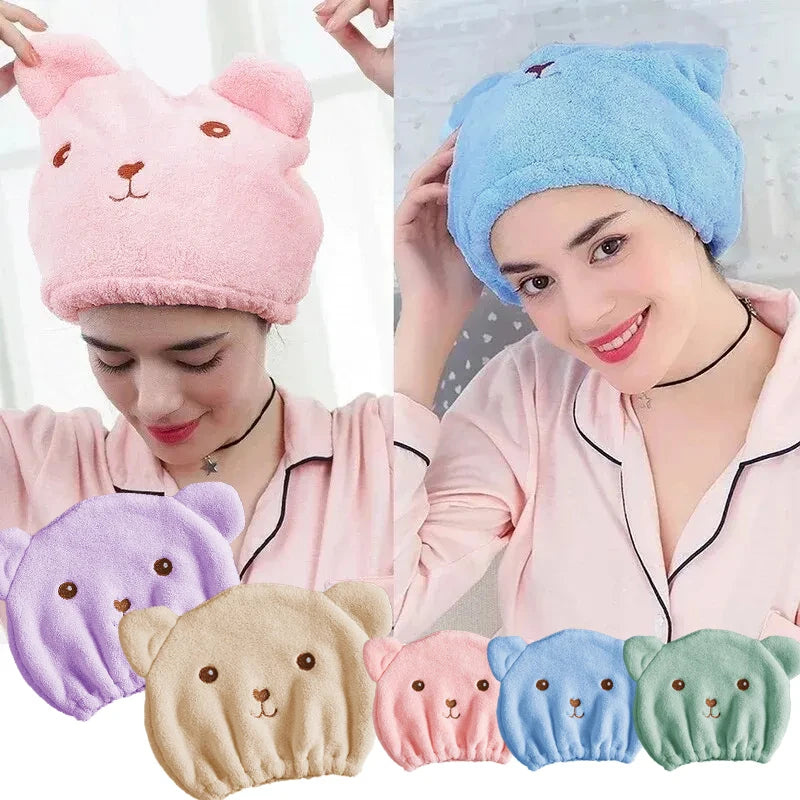 1pc Hair Drying Cap, Soft Absorbent Wrapped Cartoon Bear Design, Reusable Bathroom Essential for Women & Girls