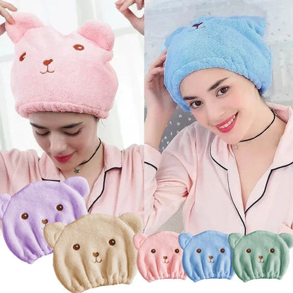 1pc Hair Drying Cap, Soft Absorbent Wrapped Cartoon Bear Design, Reusable Bathroom Essential for Women & Girls