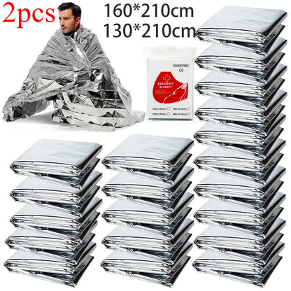 1/2/10Pcs, Emergency Blanket, Outdoor Survival First Aid, Military Rescue Kit, Windproof Waterproof Foil, Thermal Blanket for Camping
