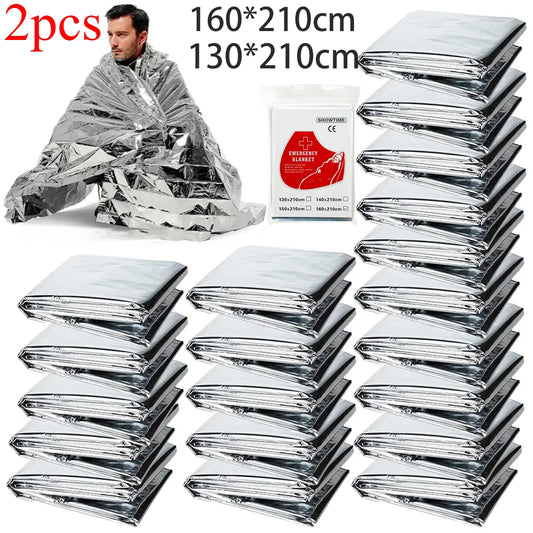 1/2/10Pcs, Emergency Blanket, Outdoor Survival First Aid, Military Rescue Kit, Windproof Waterproof Foil, Thermal Blanket for Camping